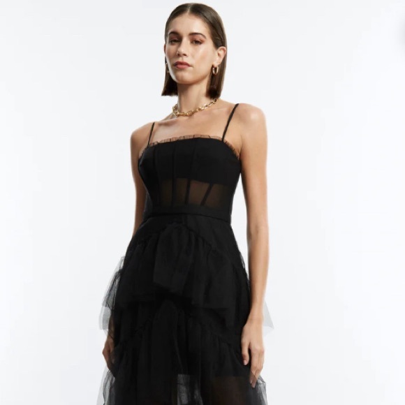 BCBG Oly Tiered Ruffle Tulle Evening Gown - Picture 1 of 2